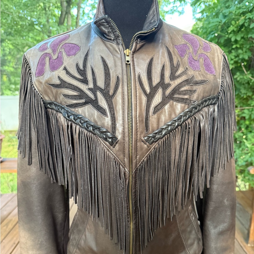 Vintage Dallas Premium Leather USA Made Fringe Western Jacket Removable Liner